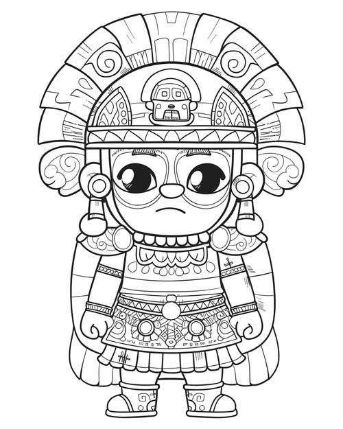 coloring page of a Montezuma II statue