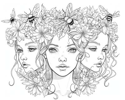 Bees and the nymphs known as the Thriae coloring page