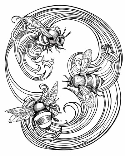 swirling bees coloring page