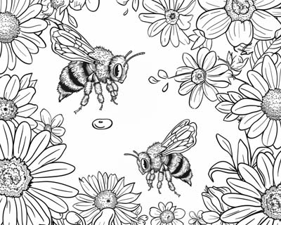 bees flying coloring page