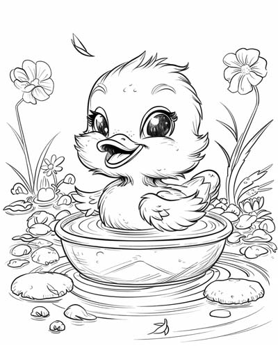 coloring page of a duckling