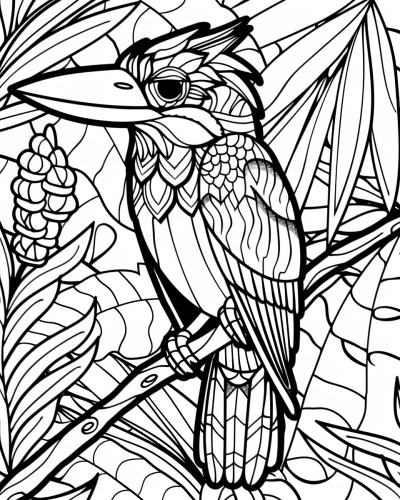 coloring page of a kingfisher with bold lines
