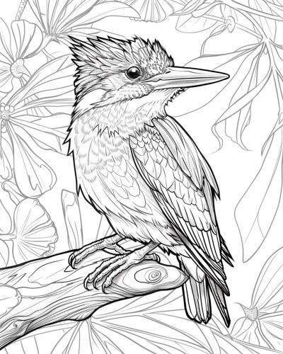 coloring page of a realistic kingfisher
