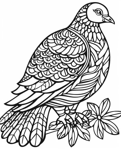coloring page of a pigeon with thick lines