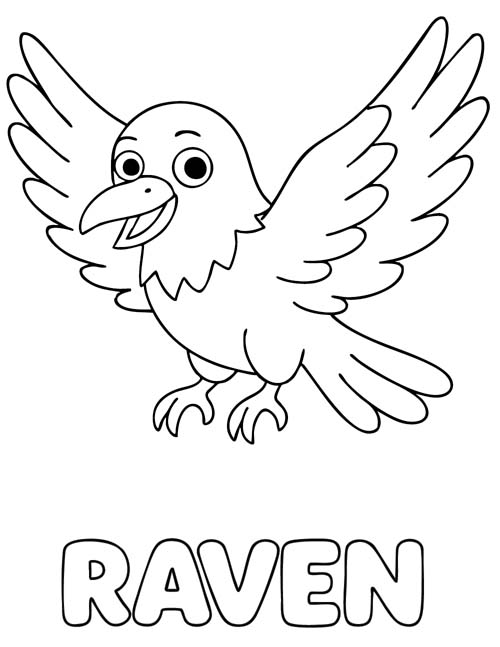 vocabulary word coloring page of a raven