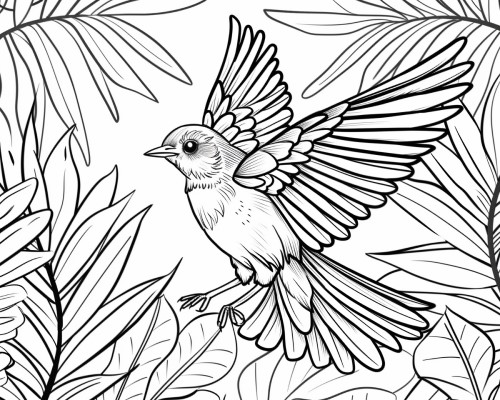 coloring page of a robin in flight