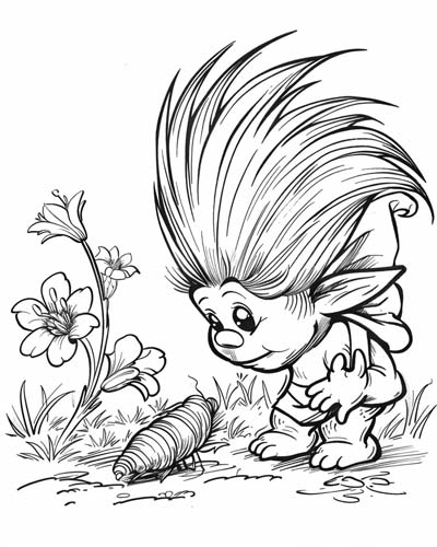 caterpillar and gardener troll coloring page