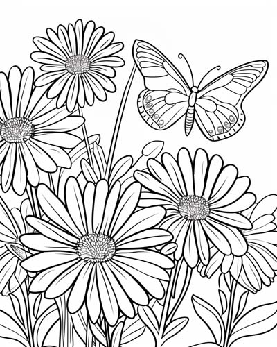 butterfly and daisy coloring page