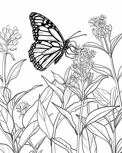 butterfly and milkweed coloring page