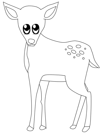 Hand drawn coloring page of a big eyed fawn