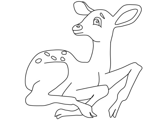 hand printed coloring page of a fawn (baby deer)