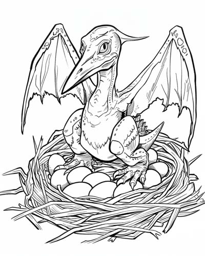 Pterodactyl in a nest coloring page