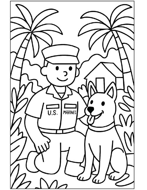 military dog and handler coloring page