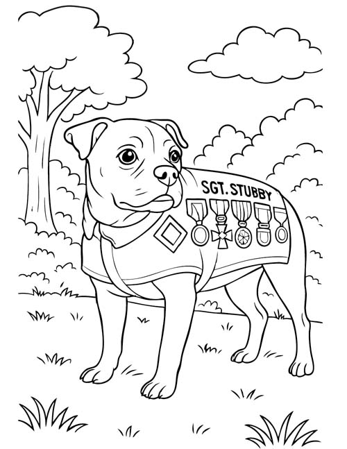 Sgt. Stubby, K9 hero, coloring page