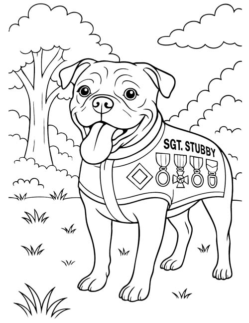Sgt. Stubby, K9 hero, coloring page