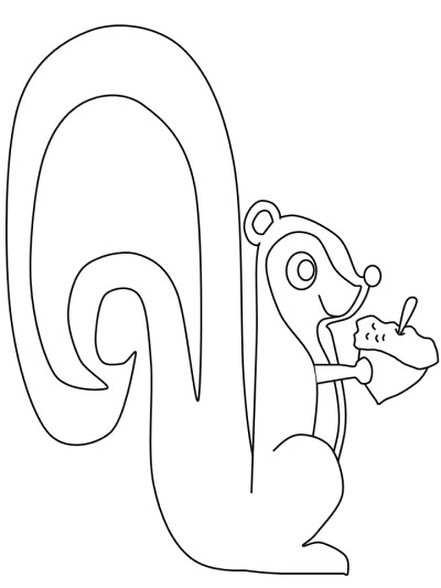 cartoon squirrel and acorn coloring page