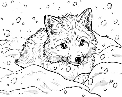 cute coloring page of an arctic fox