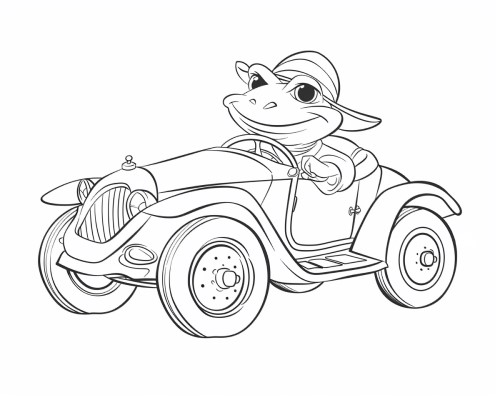 coloring page of Mr. Toad driving a fast car