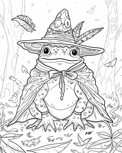 coloring page of the wise toad and three feathers