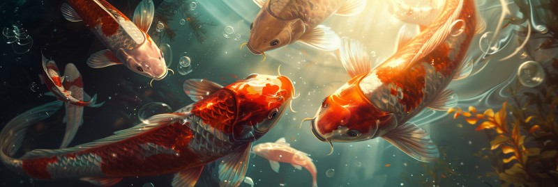 digital art of koi in a sunlit pond