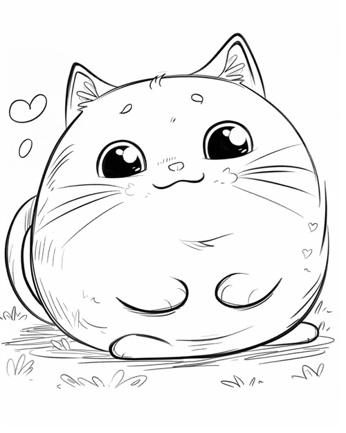 coloring page of a squishy cat pillow