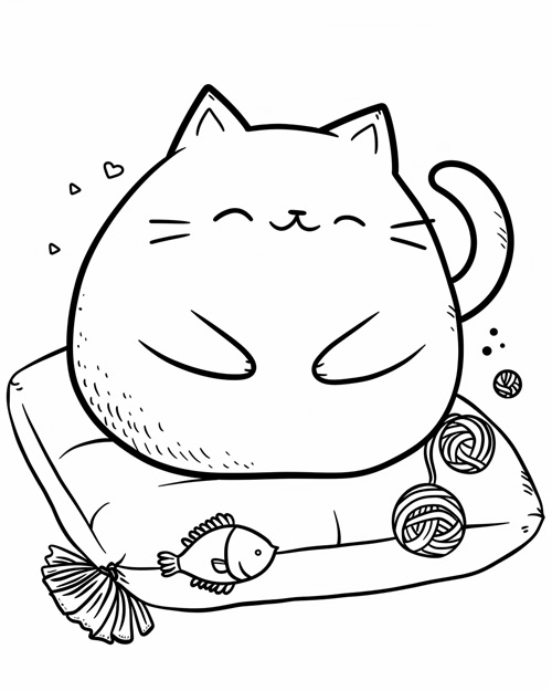 coloring page of a mochi cat plushy