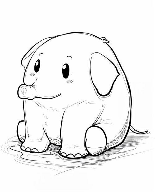 coloring page of a mochi elephant pillow