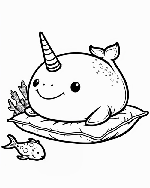 coloring page of a narwhal plushy