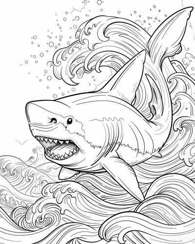 great white shark breeching coloring page