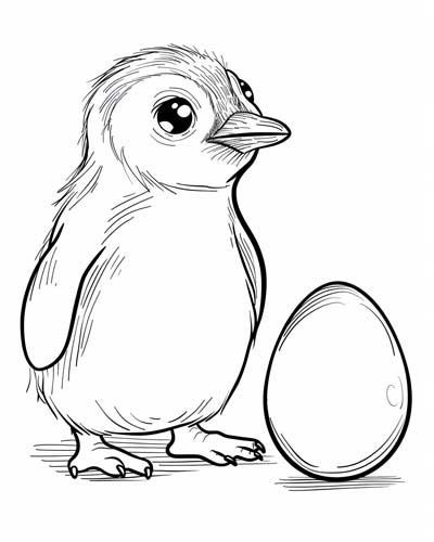 Penguin chick and egg coloring page