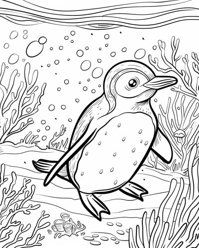 penguin swimming coloring page