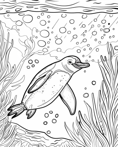 penguin swimming coloring page