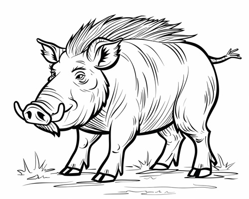 coloring page of a wild boar