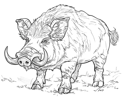 coloring page of a wild boar