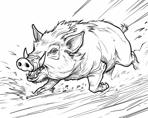 coloring page of a wild boar