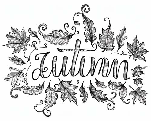 word art coloring page - autumn