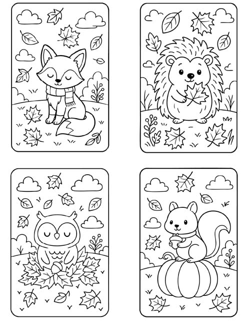 easy preschool coloring page of autumn wildlife