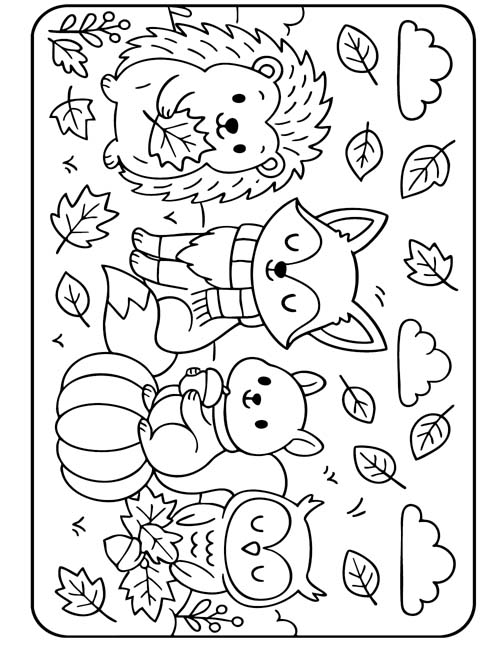 easy preschool coloring page of autumn wildlife