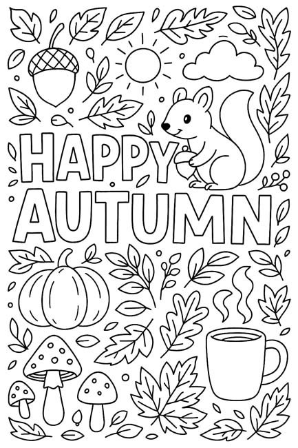 easy preschool coloring page - HAPPY AUTUMN
