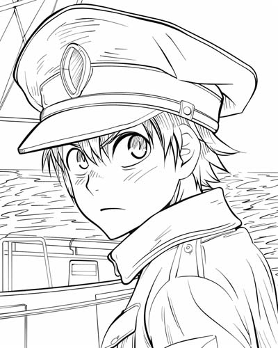 coloring page of a captain