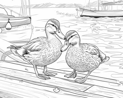 coloring page of ducks on the harbour