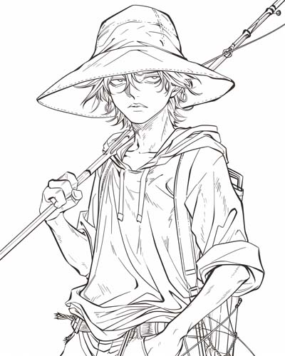 coloring page of a fisherman