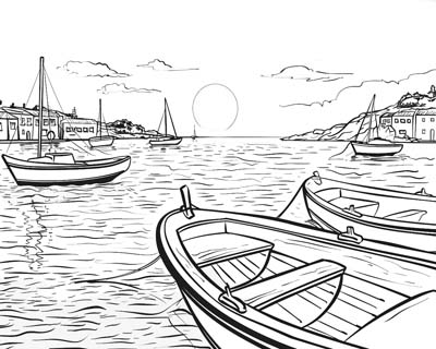 coloring page of the harbour