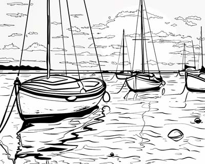 coloring page of the harbour