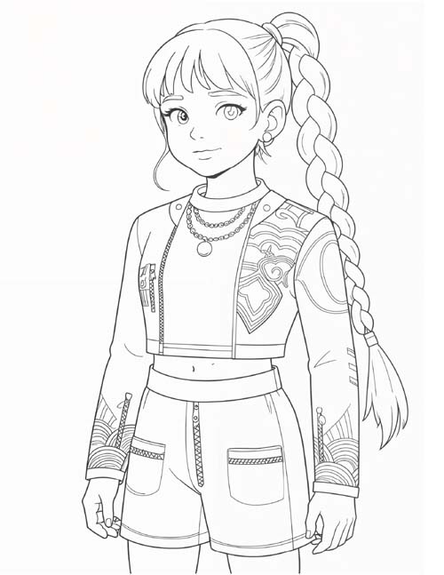 Halloween coloring page of a child dressed up like Rumi