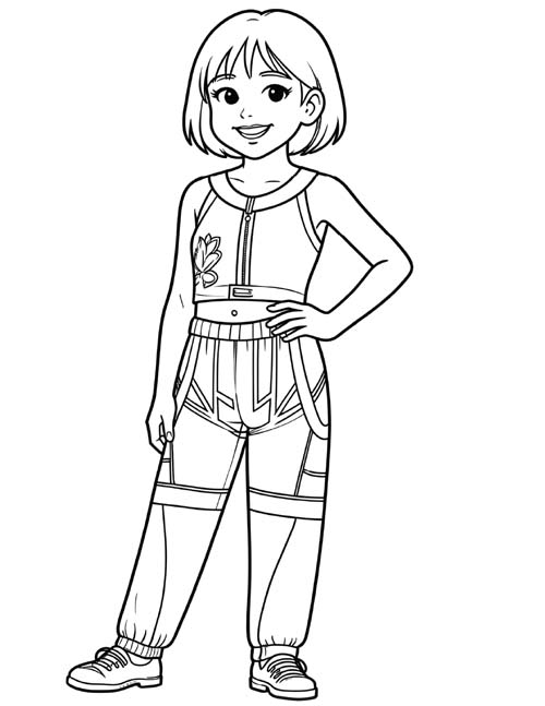 Halloween coloring page of a child dressed up like Zoey
