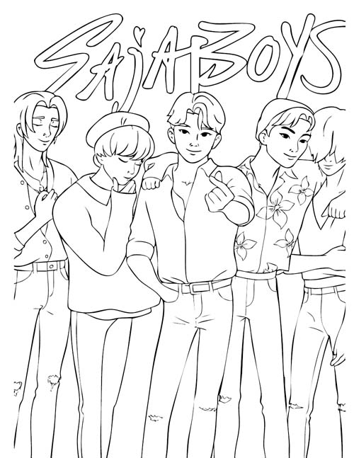 k-pop demon hunters coloring page of the Saja Boys
