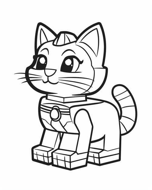 coloring page of a lego cat