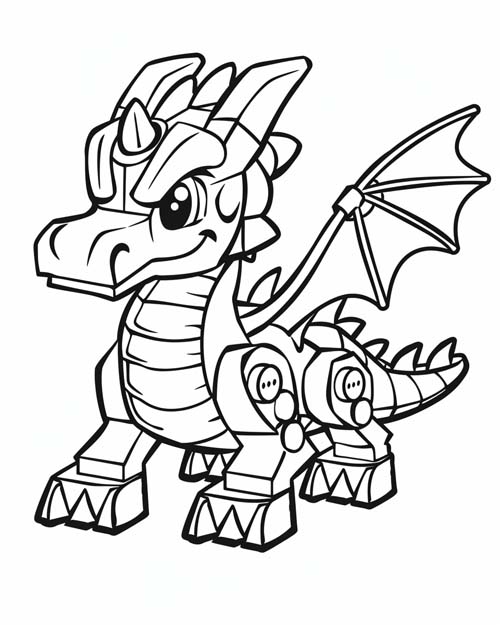 coloring page of a lego dragon