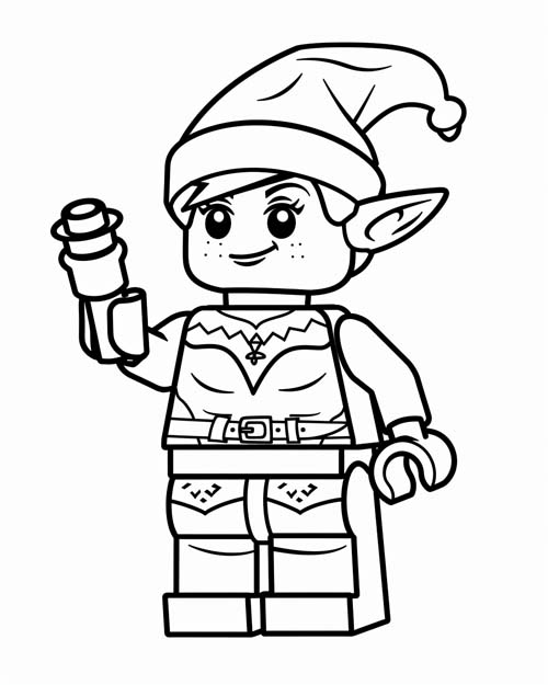 coloring page of a lego christmas elf